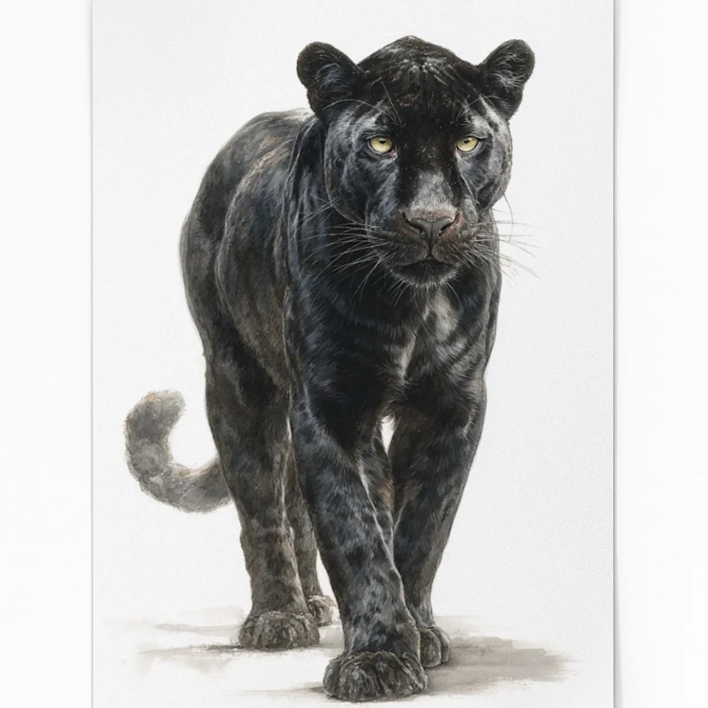 Watercolor Black Jaguar Wall Art Print Unframed - Majestic Jungle Elegance - Picture 3 of 6
